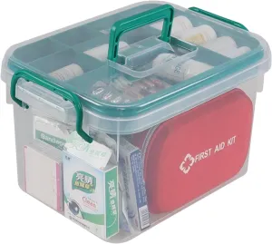 1 Pack Plastic Medicine Storage Kit, First Aid Storage Box with Handles, Clear Household First Aid Organizer
