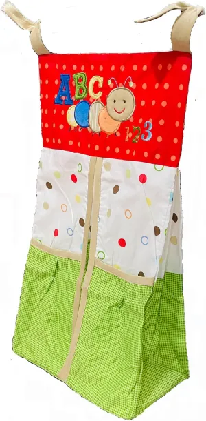 1 PC Embroidery Nursery Diaper Organizer Baby Boy Baby Girl Diaper Organizer Bag (Red Green ABC Caterpillar)