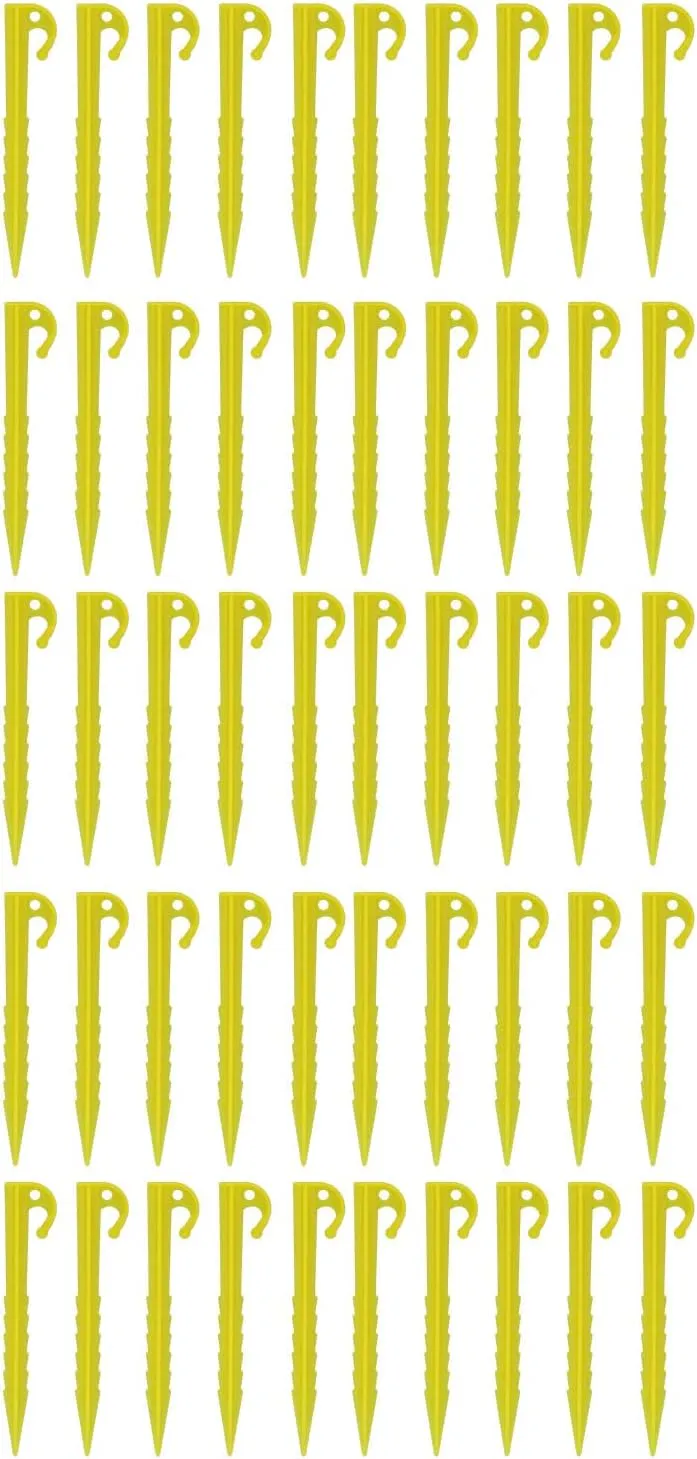 10 Pack Heavy Duty Tent Pegs, Serrated Design, Weatherproof ABS Plastic, Lightweight and Portable for Camping, Hiking, Beach and Activities (Gelb)