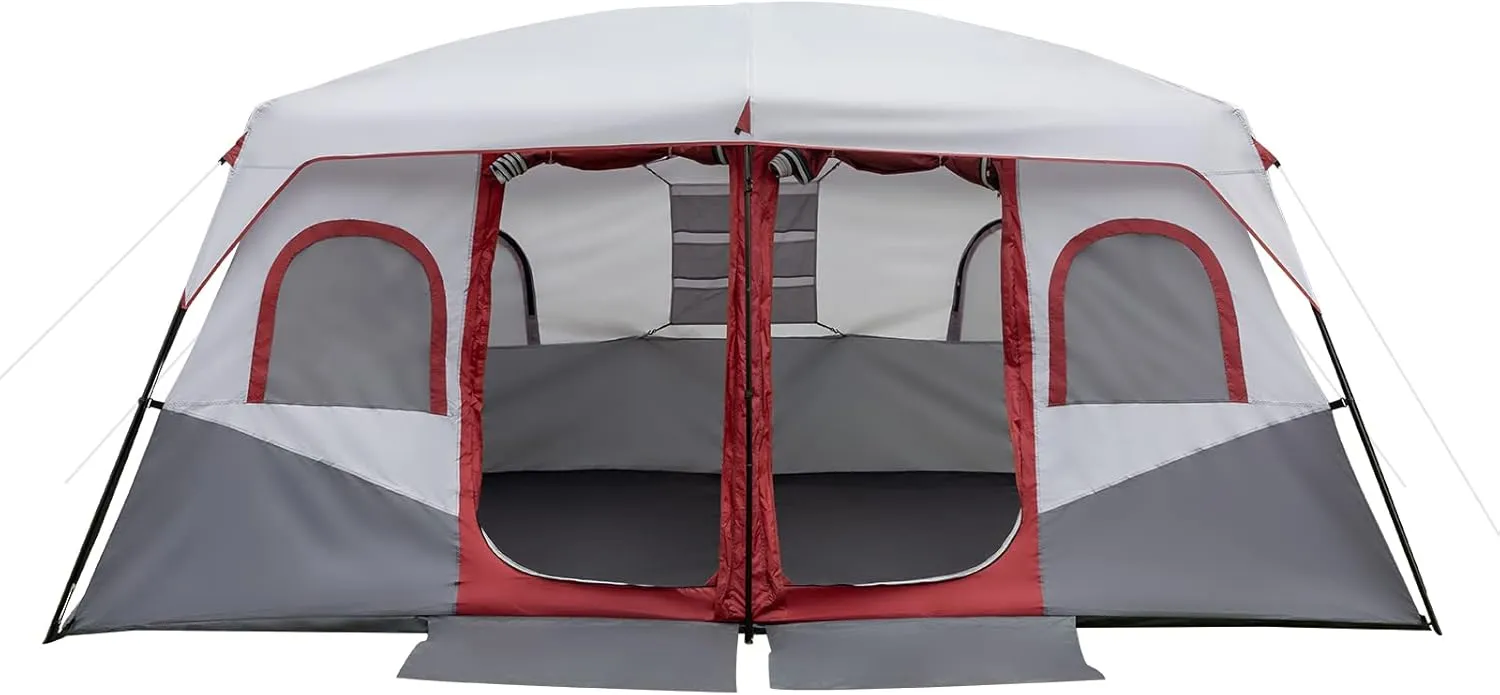 10 Person Family Cabin Tent, Camping Tent with Room Divider - Spacious Interior, Weather-Resistant H20 Block Technology, Adjustable Ventilation ， 2 Room Huge Tent with Storage Pockets for Camping