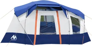 10 Person Tent - AYAMAYA Waterproof Multi Room Large Family Camping Tents with Skylight & Removable Rainfly, Portable Huge Cabin Tent 2 Doors with Porch, 4 Mesh Windows, Projection Screen for Camping