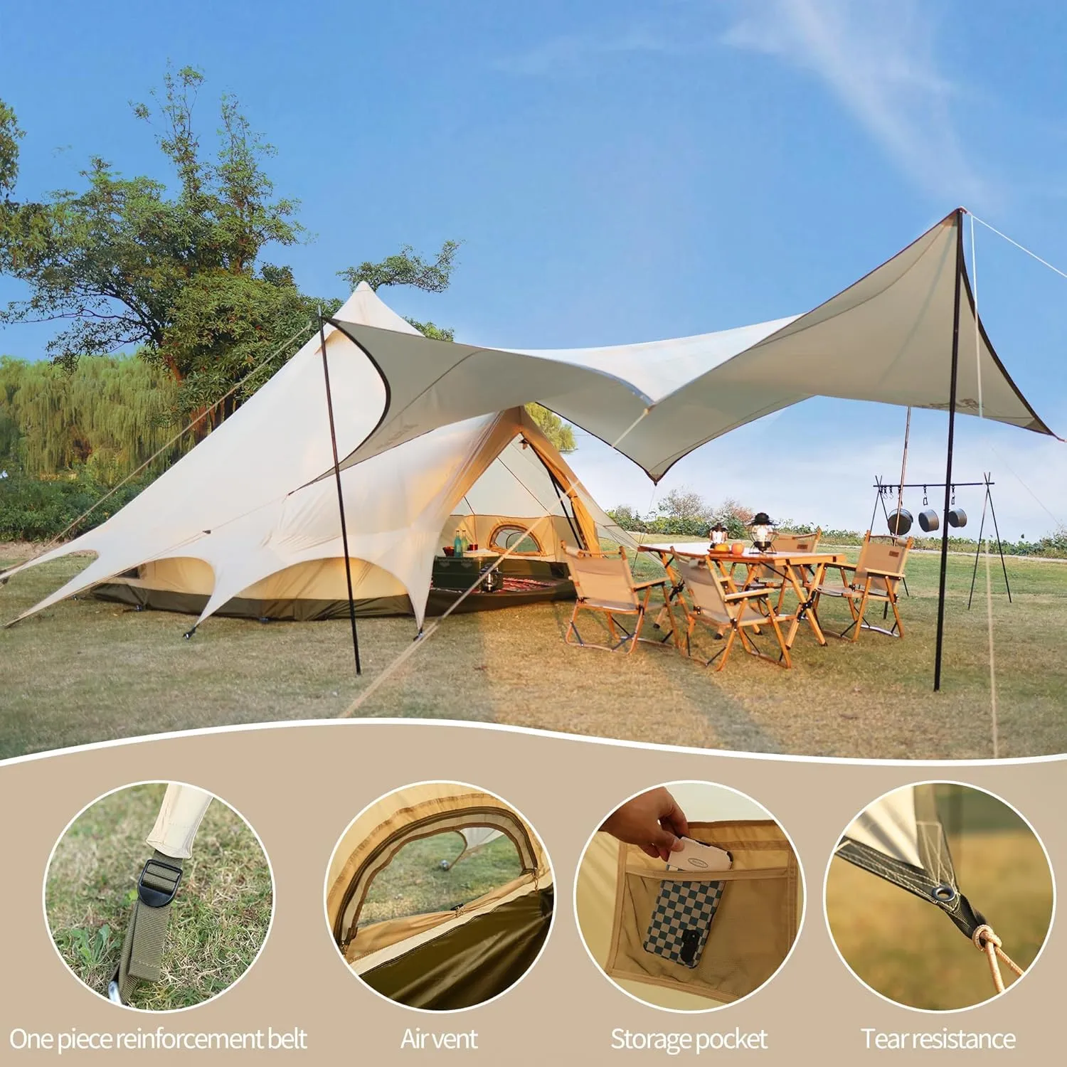 10 Person Yurt Bell Tent With Stove Jack - 4 Season Waterproof Design for Outdoor Family Camping, Hunting, Party - Spacious Interior