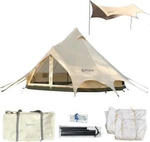10 Person Yurt Bell Tent With Stove Jack - 4 Season Waterproof Design for Outdoor Family Camping, Hunting, Party - Spacious Interior