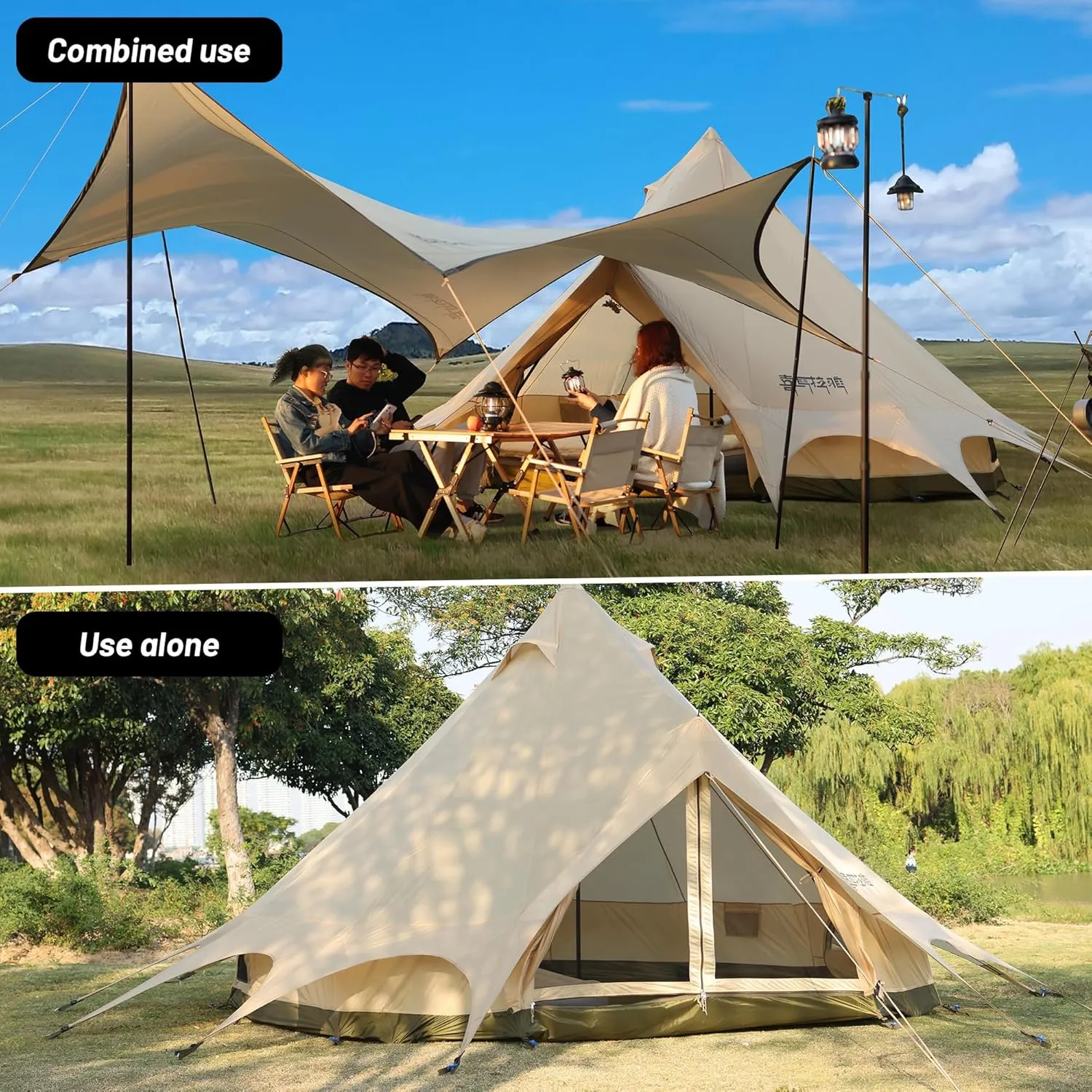 10 Person Yurt Bell Tent With Stove Jack - 4 Season Waterproof Design for Outdoor Family Camping, Hunting, Party - Spacious Interior