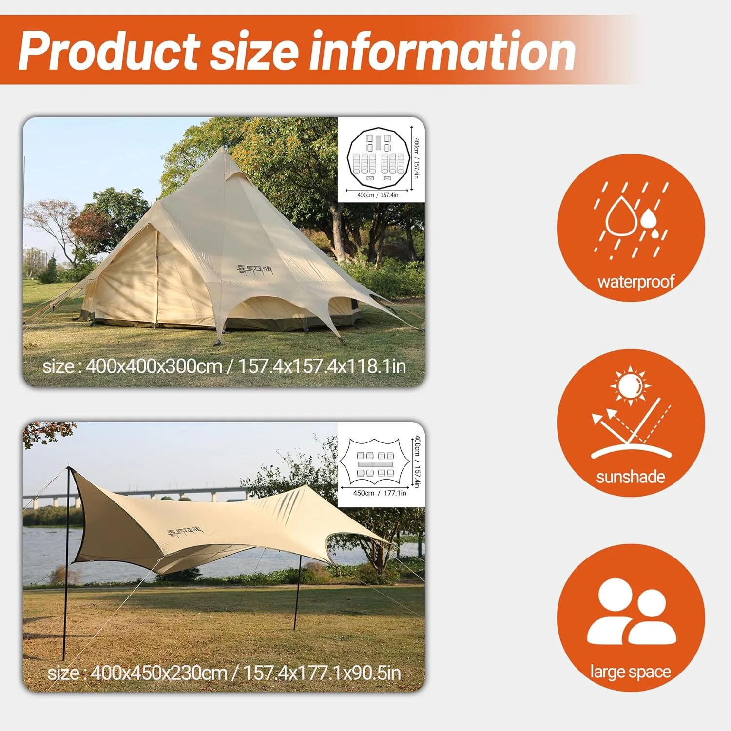 10 Person Yurt Bell Tent With Stove Jack - 4 Season Waterproof Design for Outdoor Family Camping, Hunting, Party - Spacious Interior