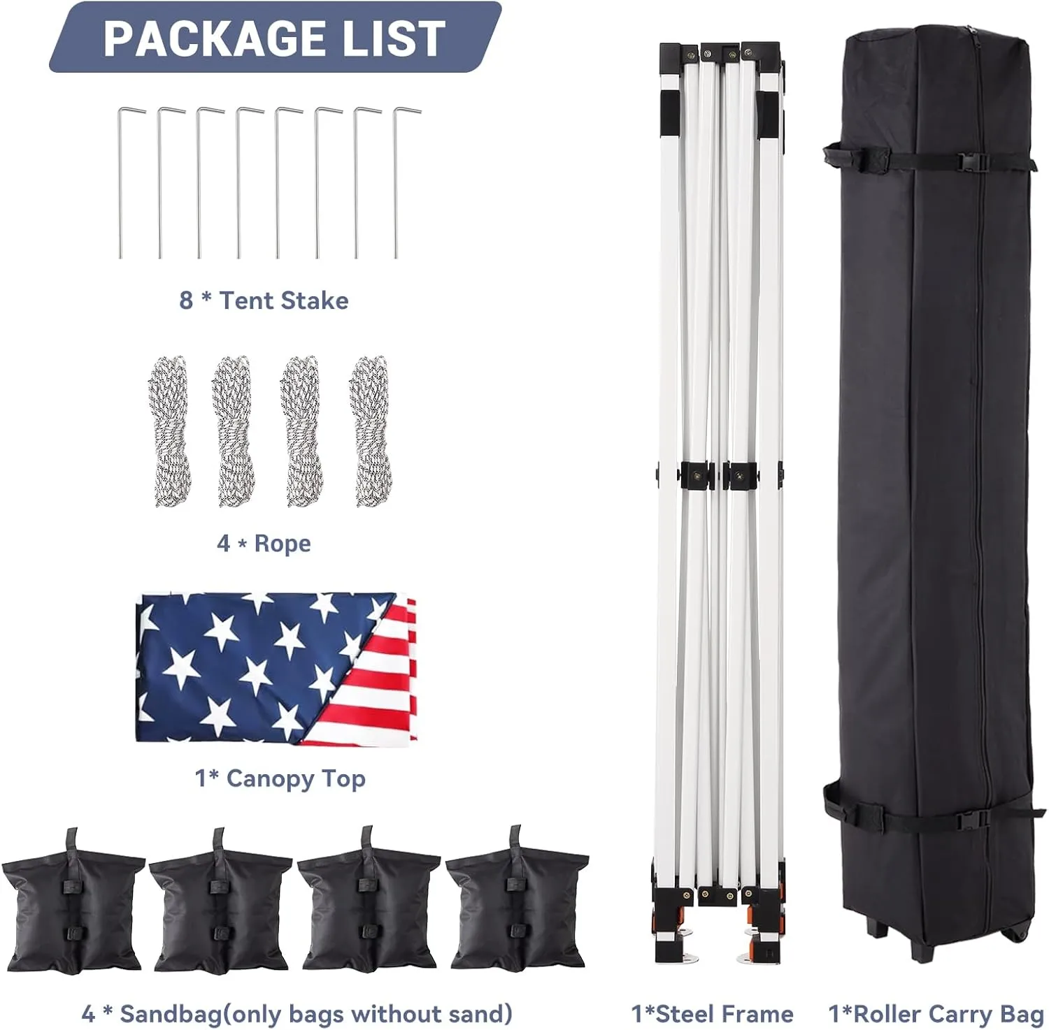 10 x 10 Pop Up Canopy, All Season Instant Canopy with 2 Sidewalls and Vented Roof, Portable Party Tent with Wheeled Carry Bag and Sandbag for Camping, Picnic, Party, Red, White and Blue