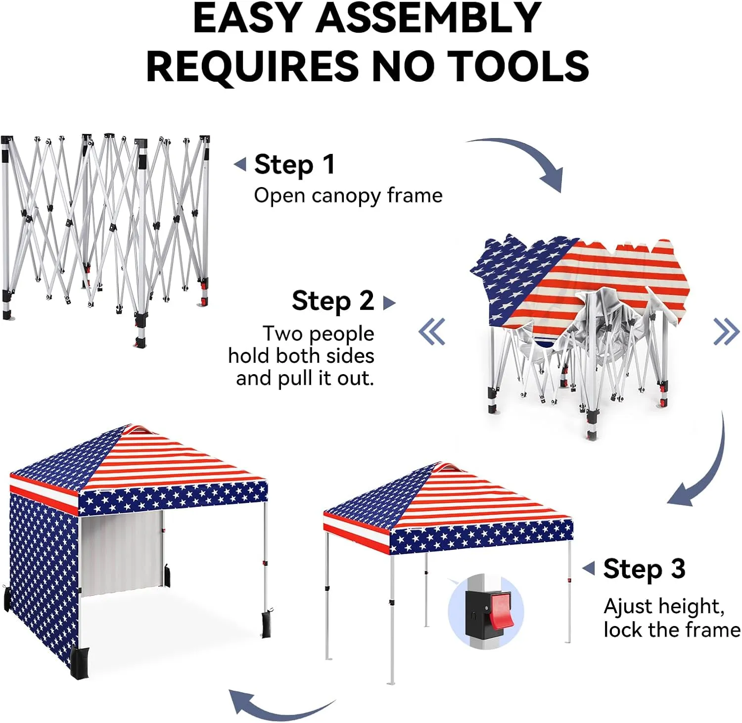 10 x 10 Pop Up Canopy, All Season Instant Canopy with 2 Sidewalls and Vented Roof, Portable Party Tent with Wheeled Carry Bag and Sandbag for Camping, Picnic, Party, Red, White and Blue