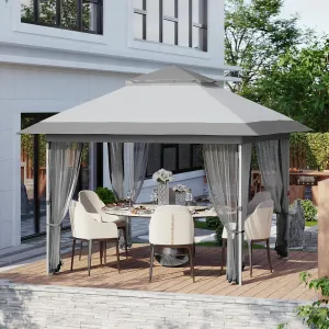 10x10 FT Canopy Tent, Pop Up Gazebo with Mosquito Netting, Adjustable Height Outdoor Gazebo with Wheeled Carry Bag for Backyard, Garden, Patio -All-Weather UV/Waterproof Shelter