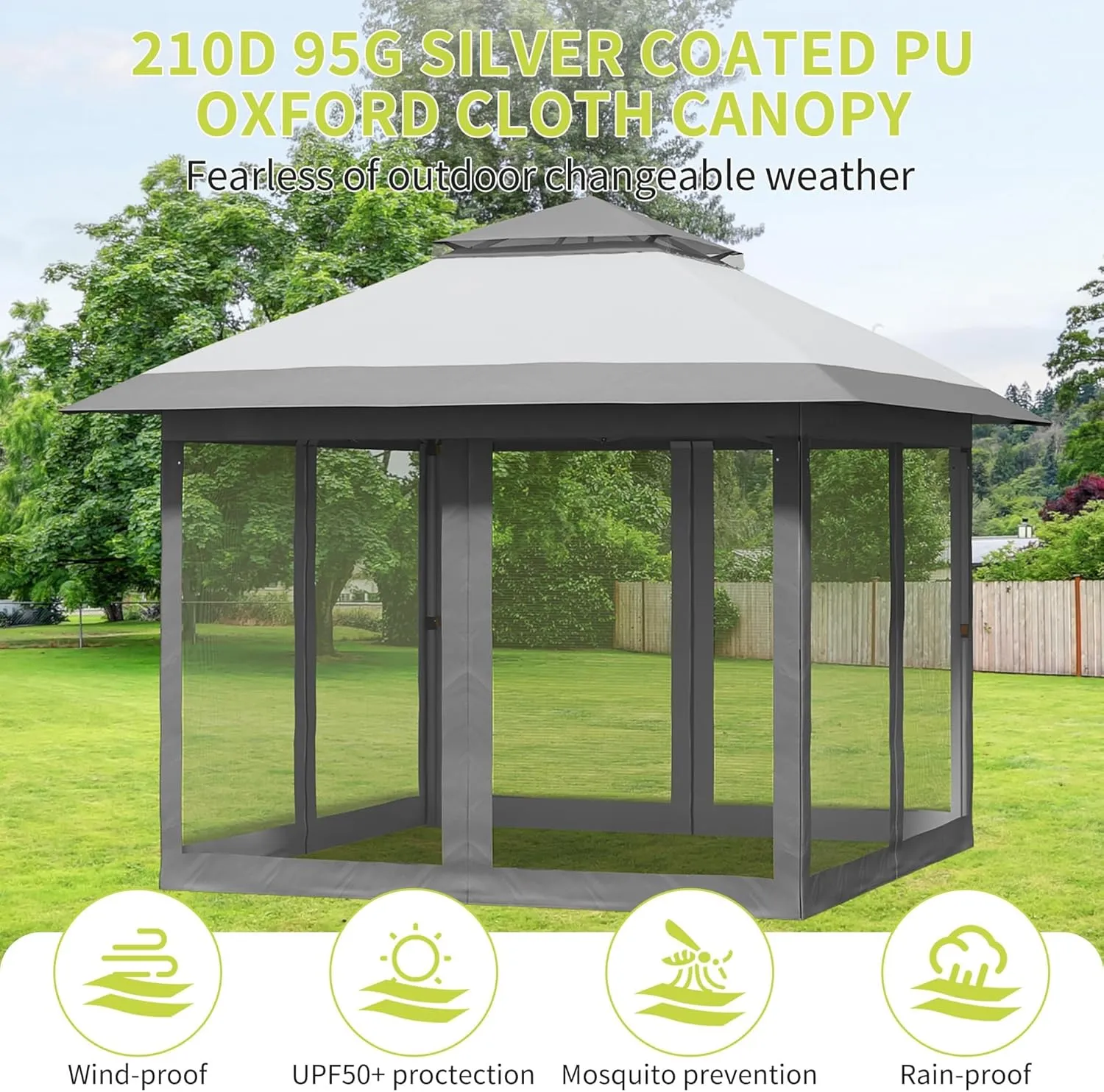 10x10 FT Canopy Tent, Pop Up Gazebo with Mosquito Netting, Adjustable Height Outdoor Gazebo with Wheeled Carry Bag for Backyard, Garden, Patio -All-Weather UV/Waterproof Shelter