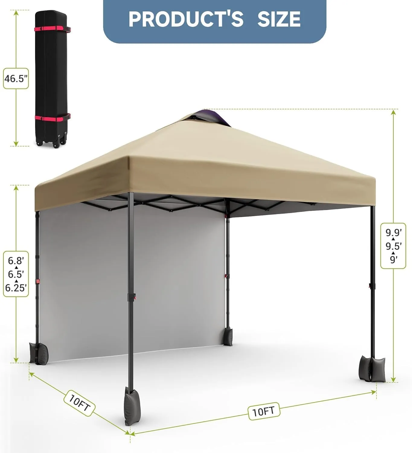 10'x10' Outdoor Canopy Tent with Sidewall, Easy Pop Up with Vented Roof, Outdoor Sun Shade for Garden Commercial Party, Portable Instant Camping Beach Tents