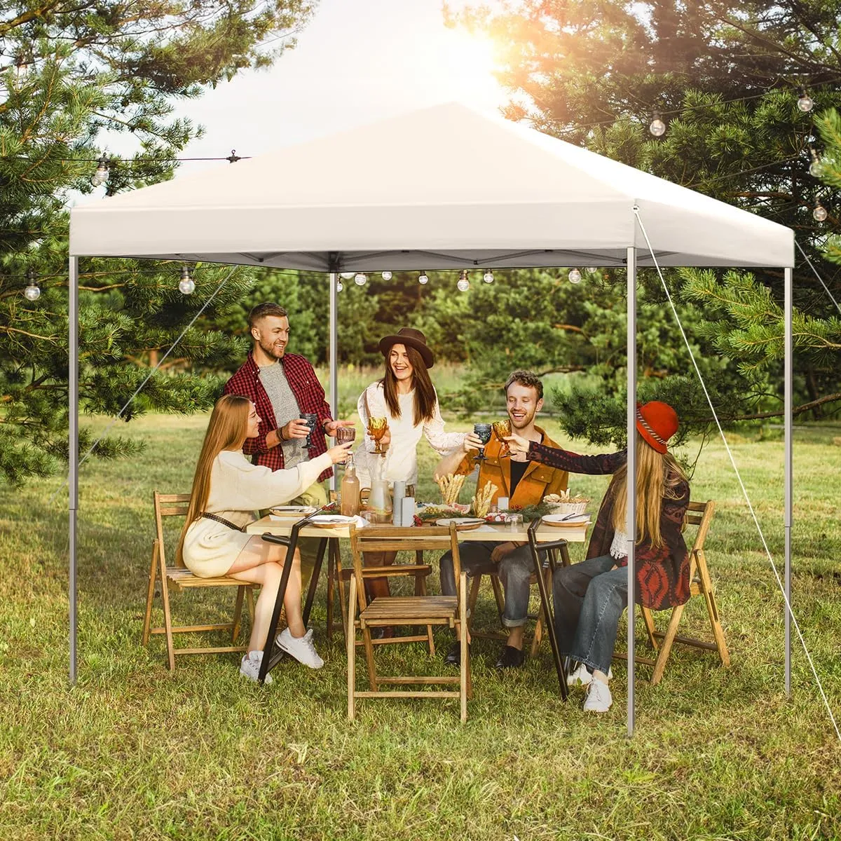 10x10 Pop Up Canopy Tent, Outdoor Canopy for Patio with Roller Bag, 3 Adjustable Heights, Outdoor Tent Canopy for Backyard/Bench/Garden,White