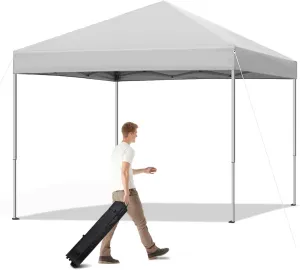 10x10 Pop Up Canopy Tent, Outdoor Canopy for Patio with Roller Bag, 3 Adjustable Heights, Outdoor Tent Canopy for Backyard/Bench/Garden,White
