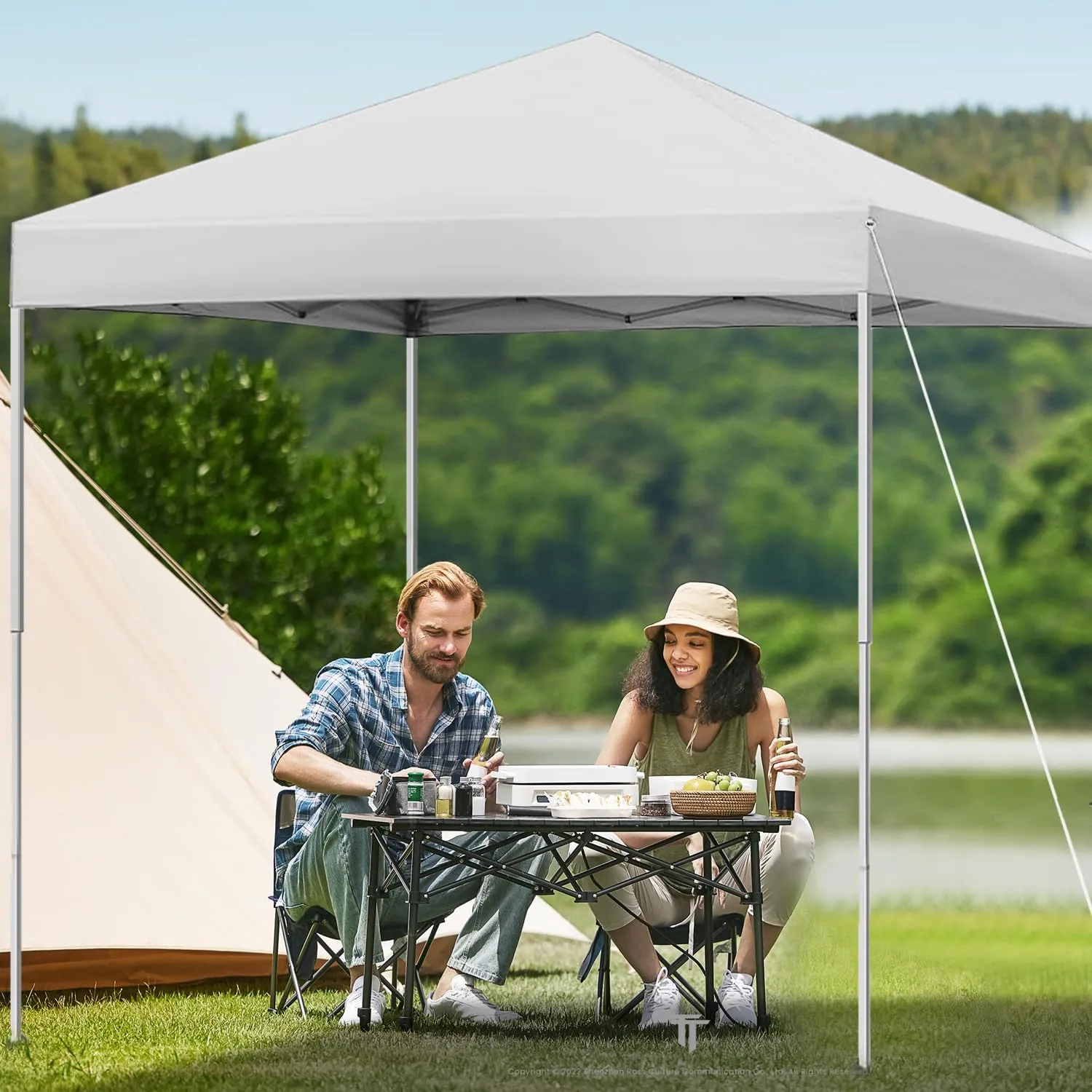 10x10 Pop Up Canopy Tent, Outdoor Canopy for Patio with Roller Bag, 3 Adjustable Heights, Outdoor Tent Canopy for Backyard/Bench/Garden,White