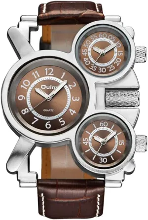 1167 Mens Top Brand Multi-Function 3-Movt Quartz Leather Wrist Watch