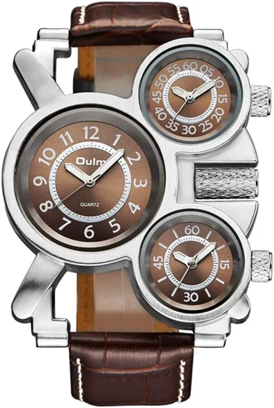 1167 Mens Top Brand Multi-Function 3-Movt Quartz Leather Wrist Watch
