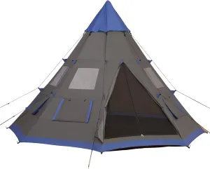 12Ft Camping Tent 6-7 Person, 4 Season Teepee Tent - Waterproof, 8 Mesh Windows for Family Camping
