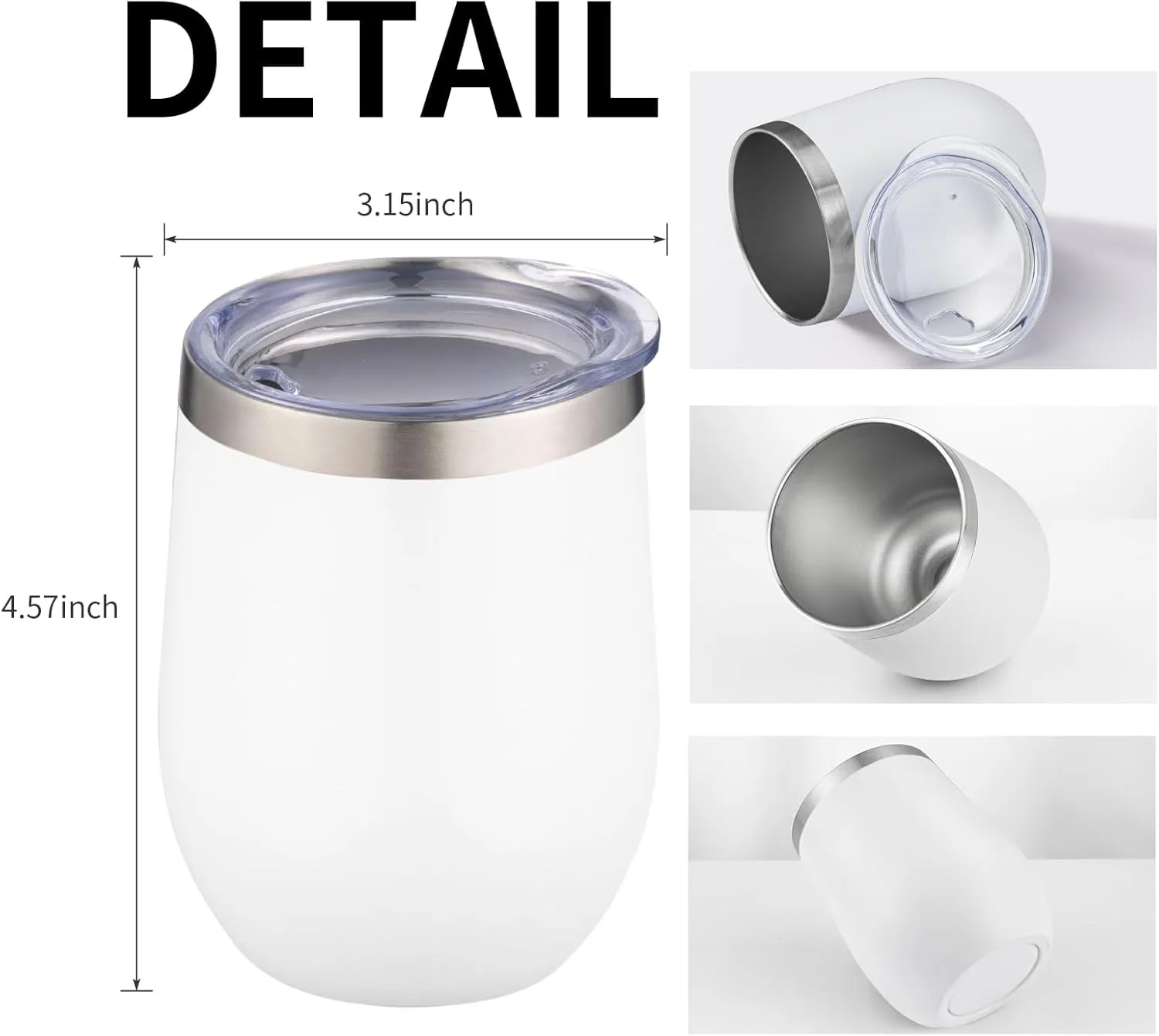 12oz/4 Pack Wine Tumbler Glasses with Lid Stemless Double Wall Vacuum Stainless Steel Travel Tumbler Keeping Cold & Hot for Wine,Coffee,Cocktails,Christmas Drinks-Family and Gifts(4 pack-White)