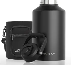 1.5 Gallon Water Bottle Insulated(Cold for 48 Hrs),BPA Free&Leak Proof,196oz Stainless Steel Water Jug,Big thermos,Large Water Bottle with Handle for Gym,Hiking,Camping&Travel,Black