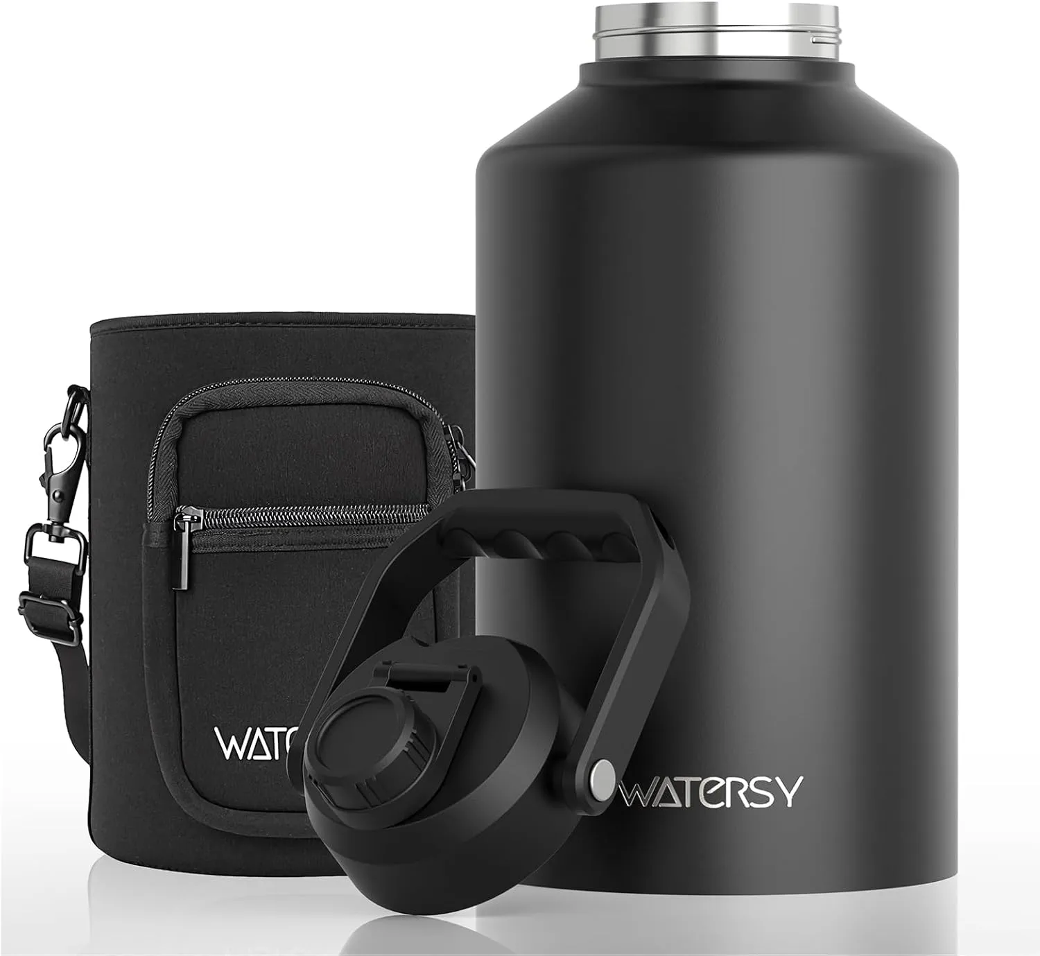 1.5 Gallon Water Bottle Insulated(Cold for 48 Hrs),BPA Free&Leak Proof,196oz Stainless Steel Water Jug,Big thermos,Large Water Bottle with Handle for Gym,Hiking,Camping&Travel,Black