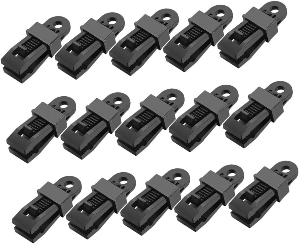 15 Pack Tent Clips Black Tarp Clamp for Garden Camping Canopy Grill Cover Plant Covers Adjustable Grip Ridges