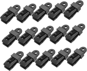 15 Pack Tent Clips Black Tarp Clamp for Garden Camping Canopy Grill Cover Plant Covers Adjustable Grip Ridges