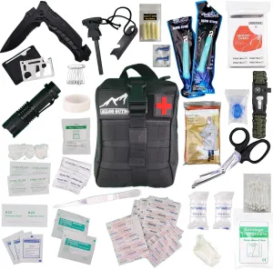 150  Tactical Survival and Med Kit Emergency First Aid Kit Bug Out Gear with Molle Survival Disaster Hiking Kit #3 - Black