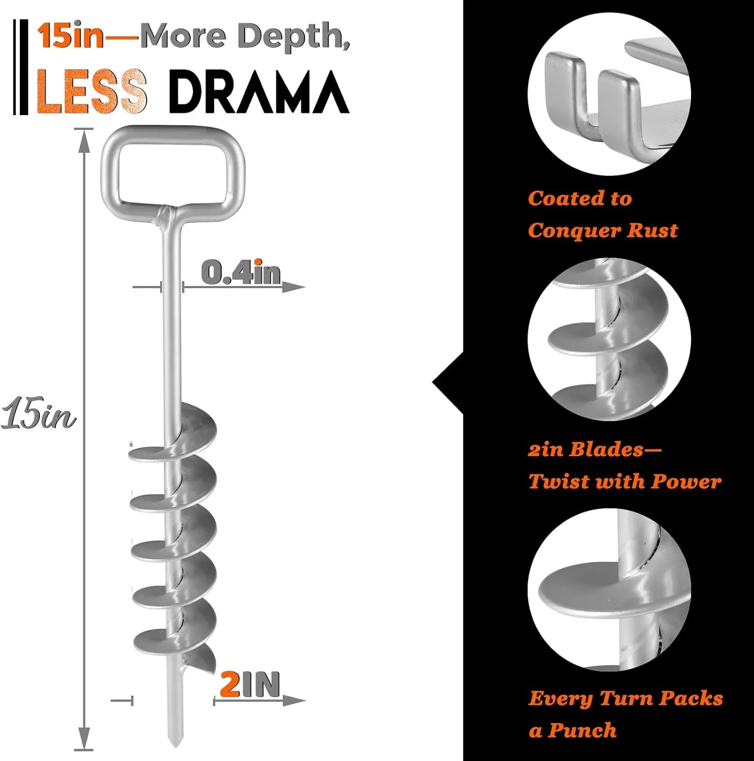 15in Screw in Tent Stakes for 2025 - Ground Anchors Screw in, with Tent Stakes Heavy Duty Adapter & 30ft Nylon Rope – Perfect for Tent Anchors, Ground Anchors Heavy Duty (Silver,12PCS)