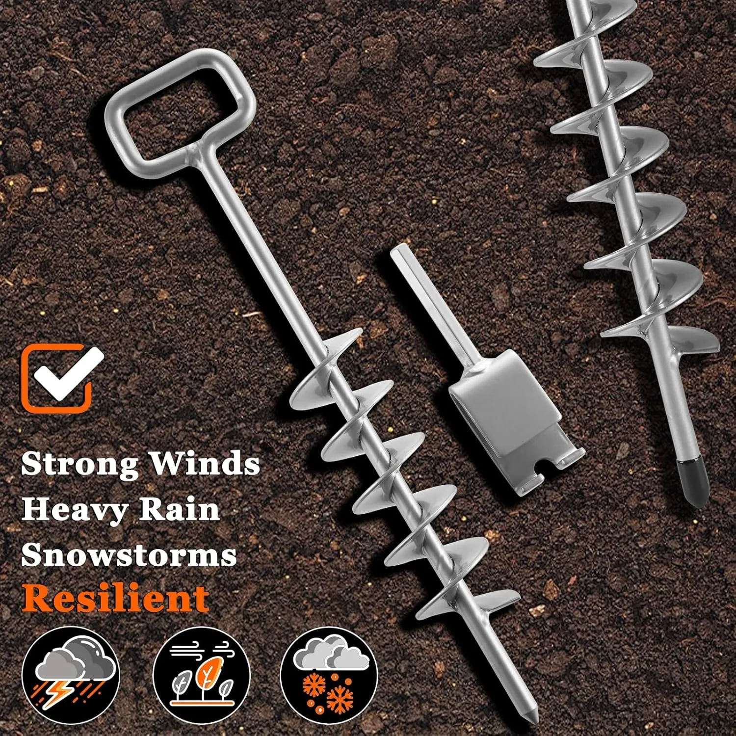 15in Screw in Tent Stakes for 2025 - Ground Anchors Screw in, with Tent Stakes Heavy Duty Adapter & 30ft Nylon Rope – Perfect for Tent Anchors, Ground Anchors Heavy Duty (Silver,12PCS)