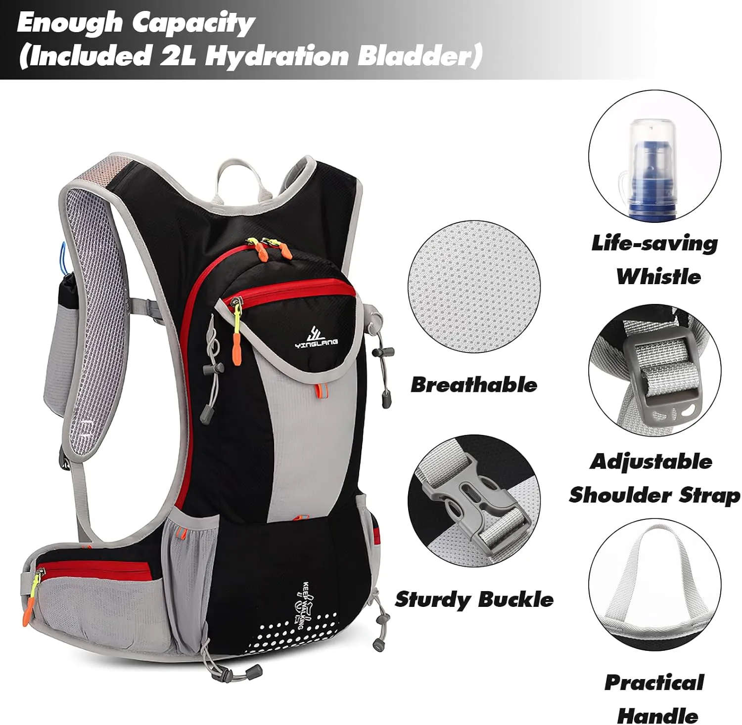 15L Lightweight Hydration Backpack with 2L Water Reservoir – Insulated, Breathable, and Perfect for Hiking, Running, Cycling, and Skiing for Men & Women
