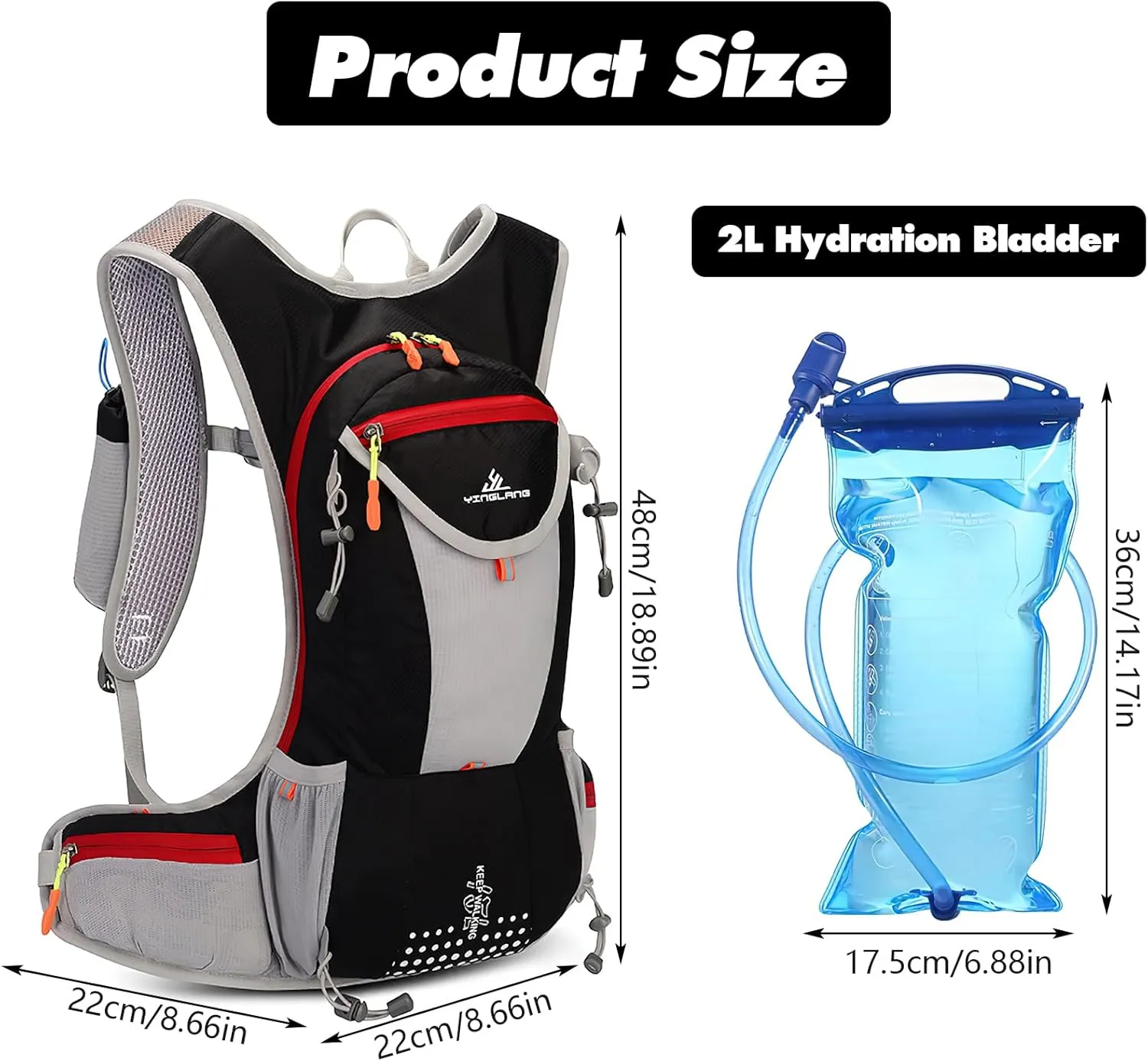 15L Lightweight Hydration Backpack with 2L Water Reservoir – Insulated, Breathable, and Perfect for Hiking, Running, Cycling, and Skiing for Men & Women