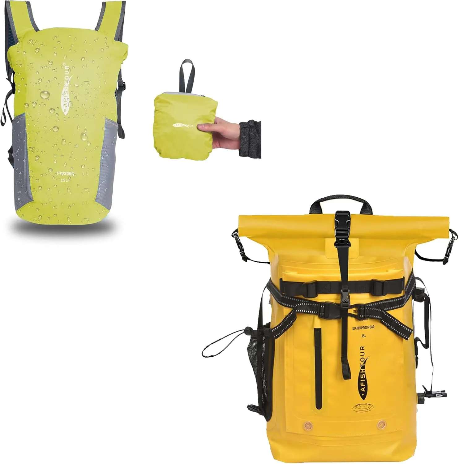 15L Ultralight Waterproof Hiking Backpack and 35L Waterproof Backpack, Heavy Duty Roll-Top Floating Dry Bag Backpack