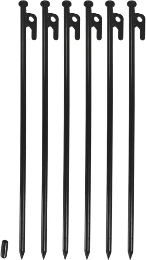 16Inch Heavy Duty Steel Tent Stakes – 6 Pack Extra Long, Unbreakable Camping Pegs for Windproof, Rocky, Beach and Backyard – Durable and Inflexible for All Weather