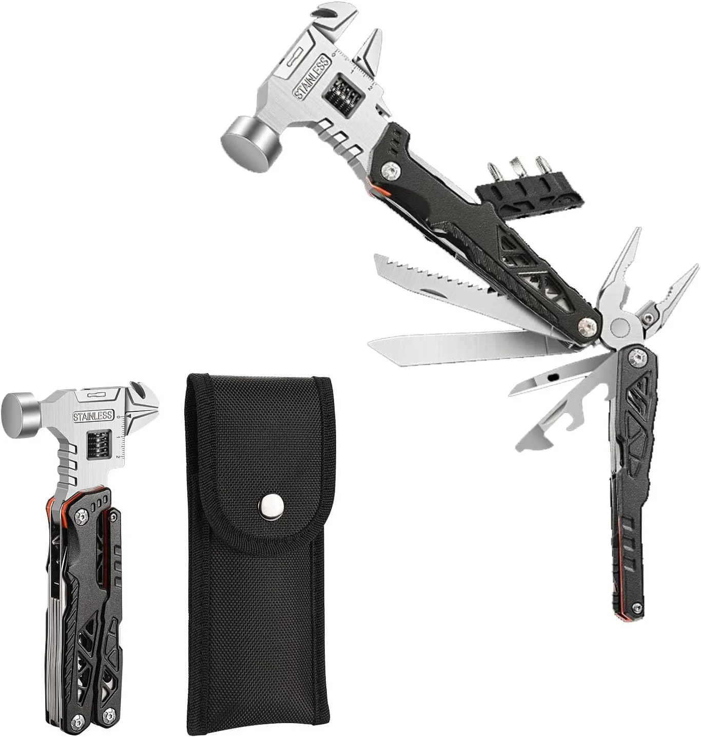 17 IN 1 Adjustable Wrench Multitool Hammer, All-in-One Survival Camping Multi Tool, Hiking, and Everyday Use(Black)