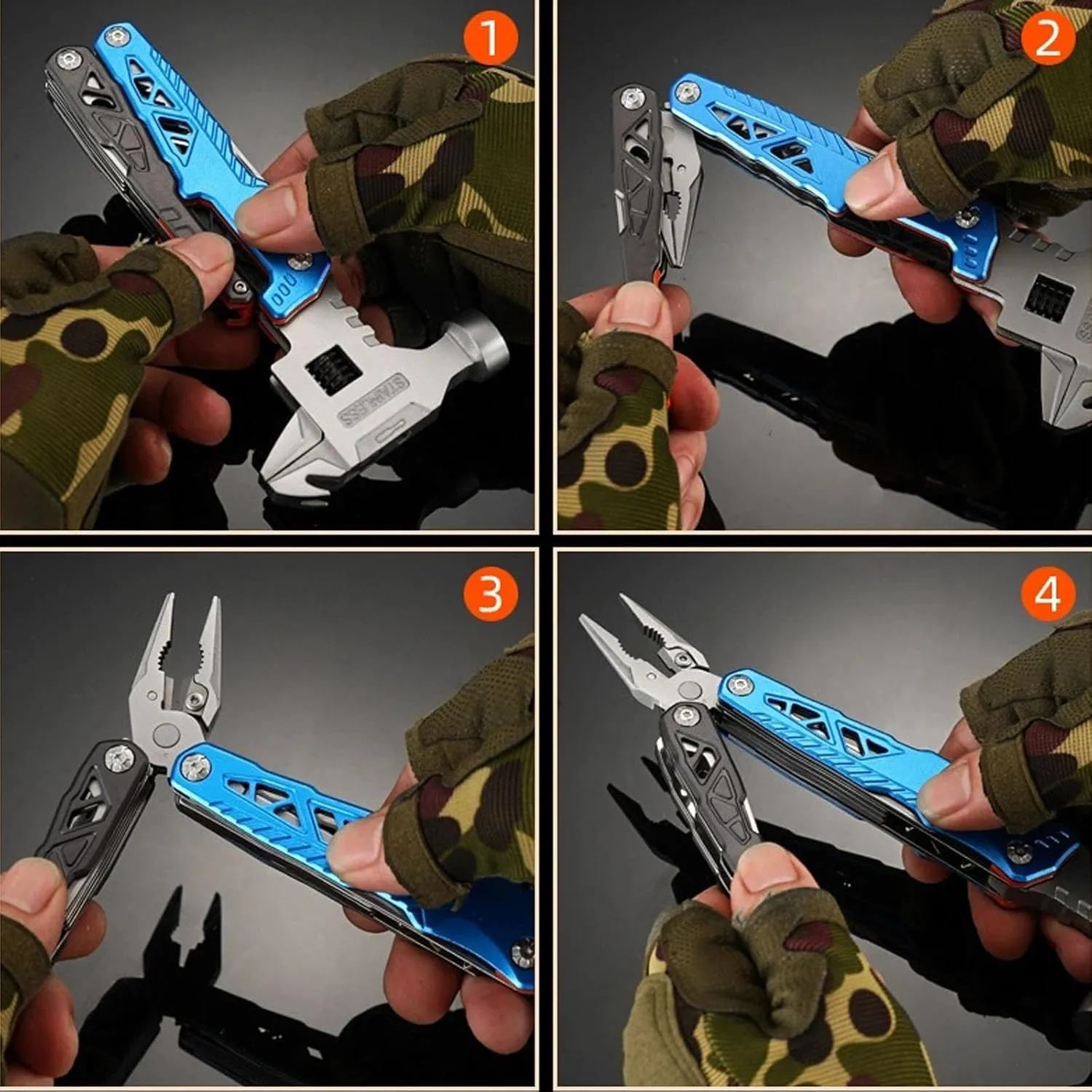 17 IN 1 Adjustable Wrench Multitool Hammer, All-in-One Survival Camping Multi Tool, Hiking, and Everyday Use(Black)