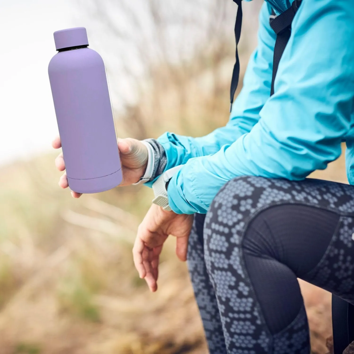 17oz Matte Finish Stainless Steel Water Bottle | Vacuum Insulated Travel Bottle | 12 hrs Hot & 18 hrs Cold | Smooth Rubber Finish Water Bottle (Lilac)