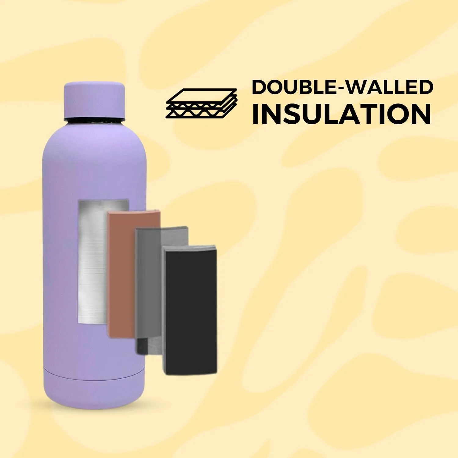 17oz Matte Finish Stainless Steel Water Bottle | Vacuum Insulated Travel Bottle | 12 hrs Hot & 18 hrs Cold | Smooth Rubber Finish Water Bottle (Lilac)
