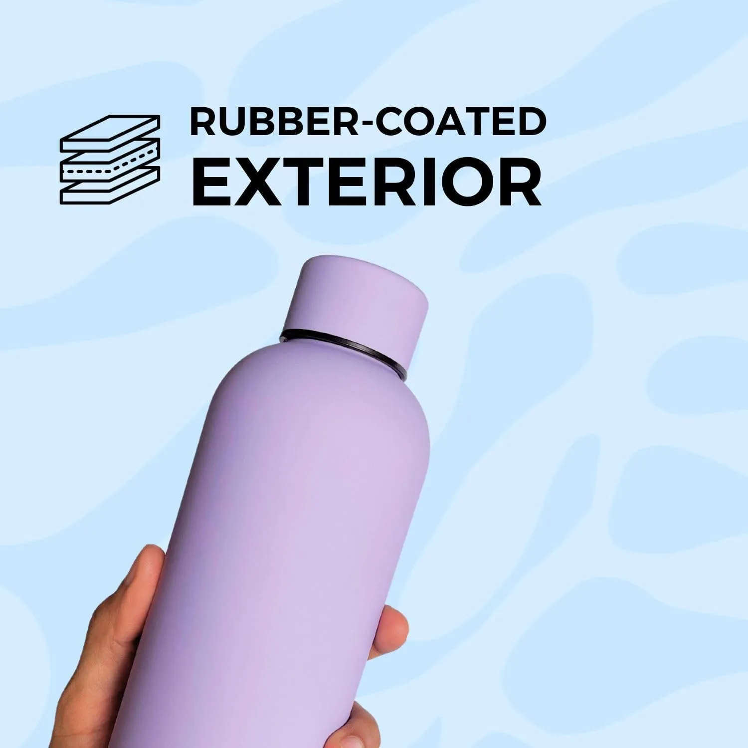 17oz Matte Finish Stainless Steel Water Bottle | Vacuum Insulated Travel Bottle | 12 hrs Hot & 18 hrs Cold | Smooth Rubber Finish Water Bottle (Lilac)