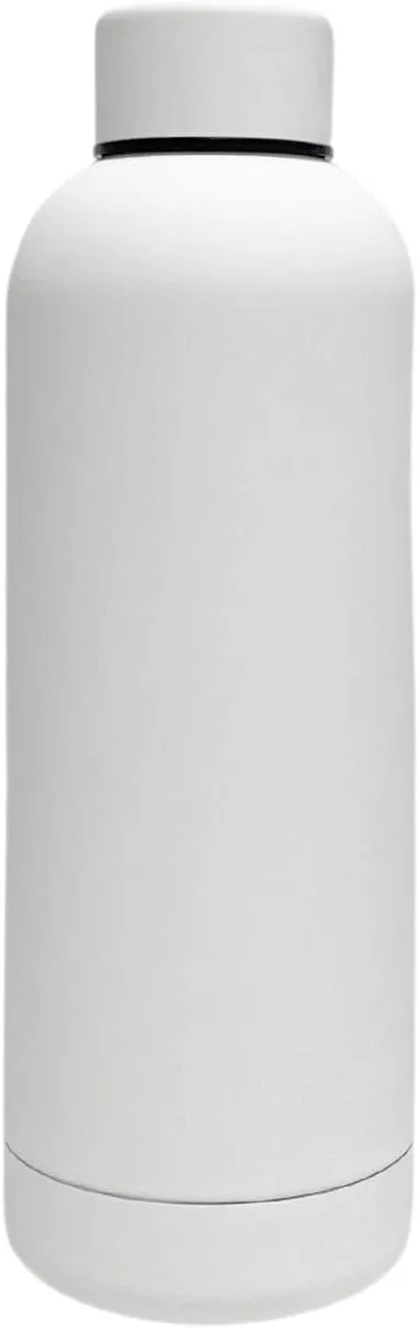 17oz Matte Finish Stainless Steel Water Bottle | Vacuum Insulated Travel Bottle | 12 hrs Hot & 18 hrs Cold | Smooth Rubber Finish Water Bottle (White)