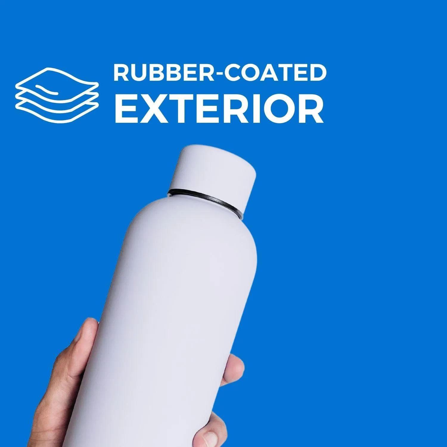 17oz Matte Finish Stainless Steel Water Bottle | Vacuum Insulated Travel Bottle | 12 hrs Hot & 18 hrs Cold | Smooth Rubber Finish Water Bottle (White)