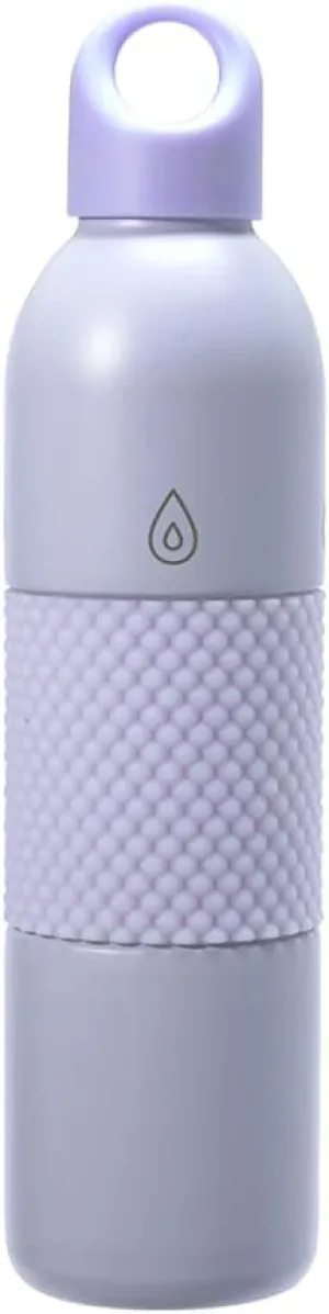 18Oz Aqua Mesh Insulated Sports Water Bottle with Screw Top Lid, Leak Proof Stainless Steel Water Bottle with Handle, Spill Proof Thermos or Water Jug for Gym, Home or Office Chug-Light Purple