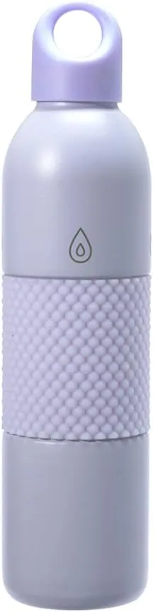 18Oz Aqua Mesh Insulated Sports Water Bottle with Screw Top Lid, Leak Proof Stainless Steel Water Bottle with Handle, Spill Proof Thermos or Water Jug for Gym, Home or Office Chug-Light Purple