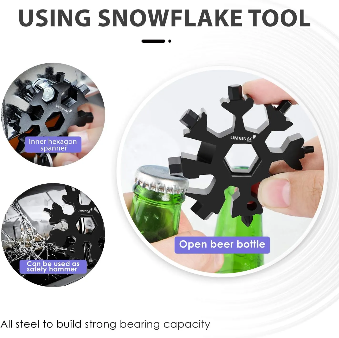 19 in 1 Snowflake Multi Tool Keychain Multitool, Keychain Tools Multi-Tool Snowflake Screwdriver Wrench Tool Gadgets Mini Pocket Tools For Men