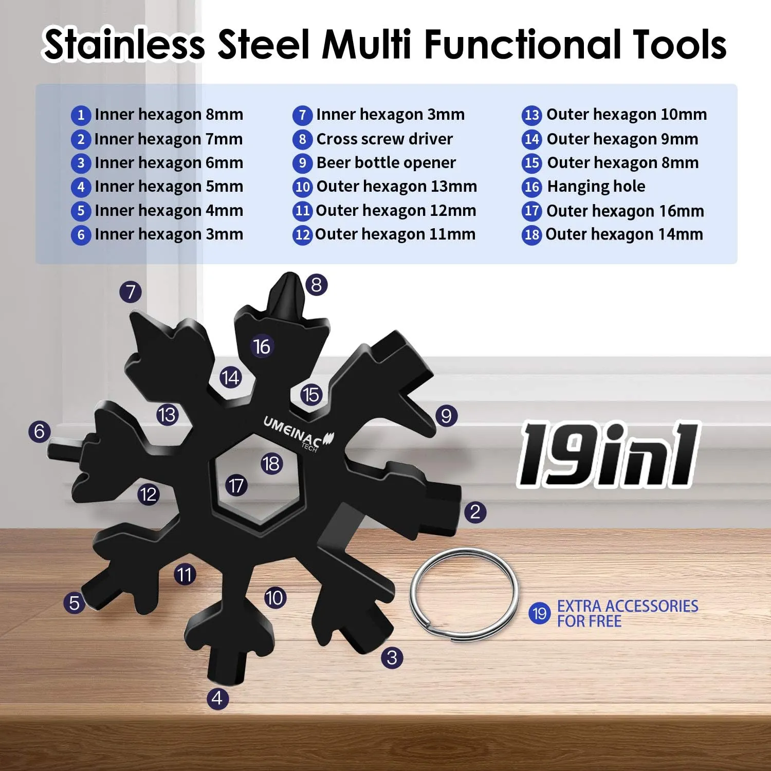 19 in 1 Snowflake Multi Tool Keychain Multitool, Keychain Tools Multi-Tool Snowflake Screwdriver Wrench Tool Gadgets Mini Pocket Tools For Men