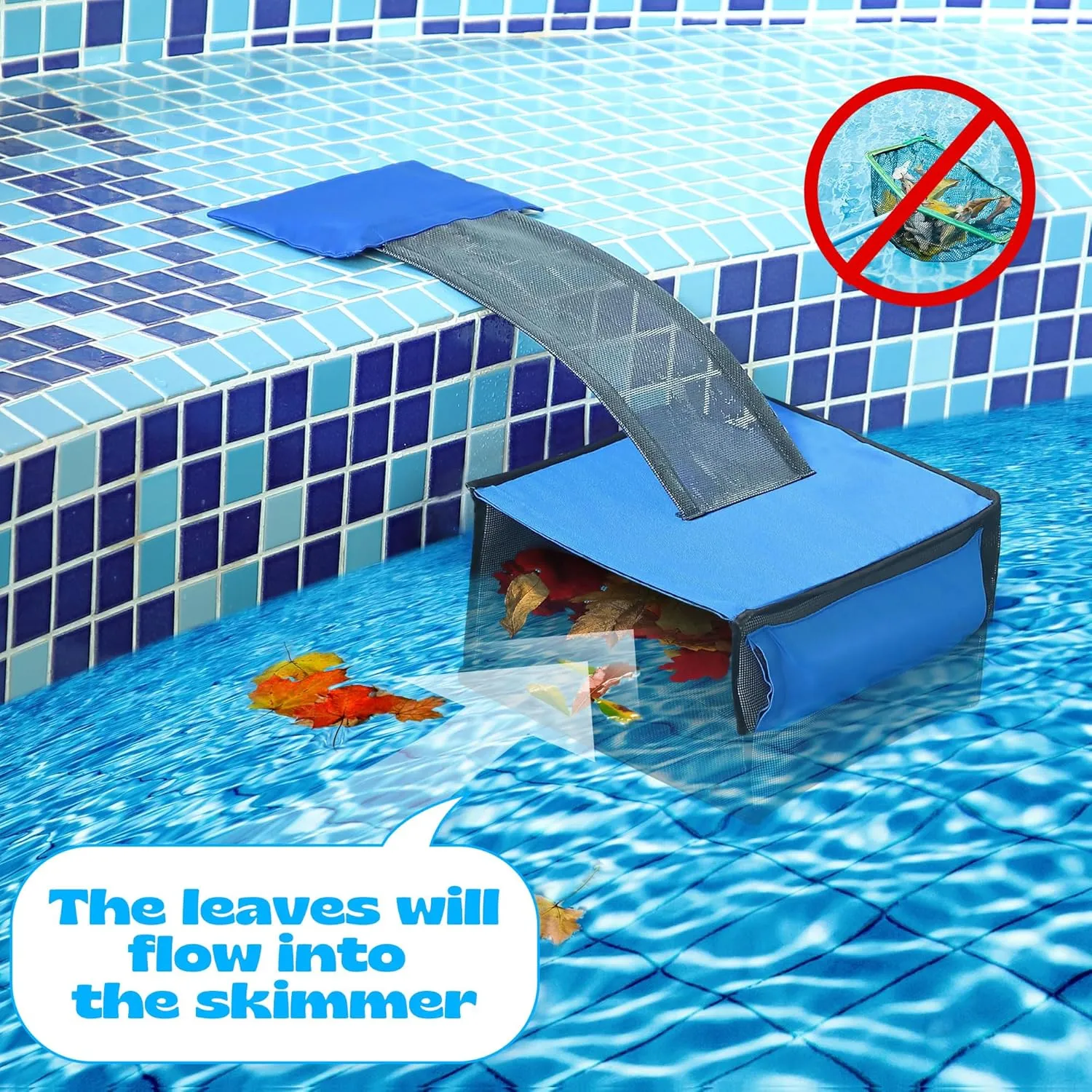 2 IN 1 Pool Leaf Catcher with Animal Saving Escape Ramp, Floating Leaf Net Skimmer Cleaner for Pool Surface Cleaning, Pool Critter Escape Ramp Accessories Above Ground Pool Leaf Skimmer(Wing Style)