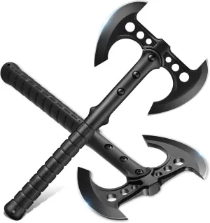 2 Pack Camping Axe Bushcraft Double Headed Throwing Axe Set Viking Style | 16.5" Outdoor Survival Ax with Nylon Sheath | 440C Stainless Steel Splitting Hatchet