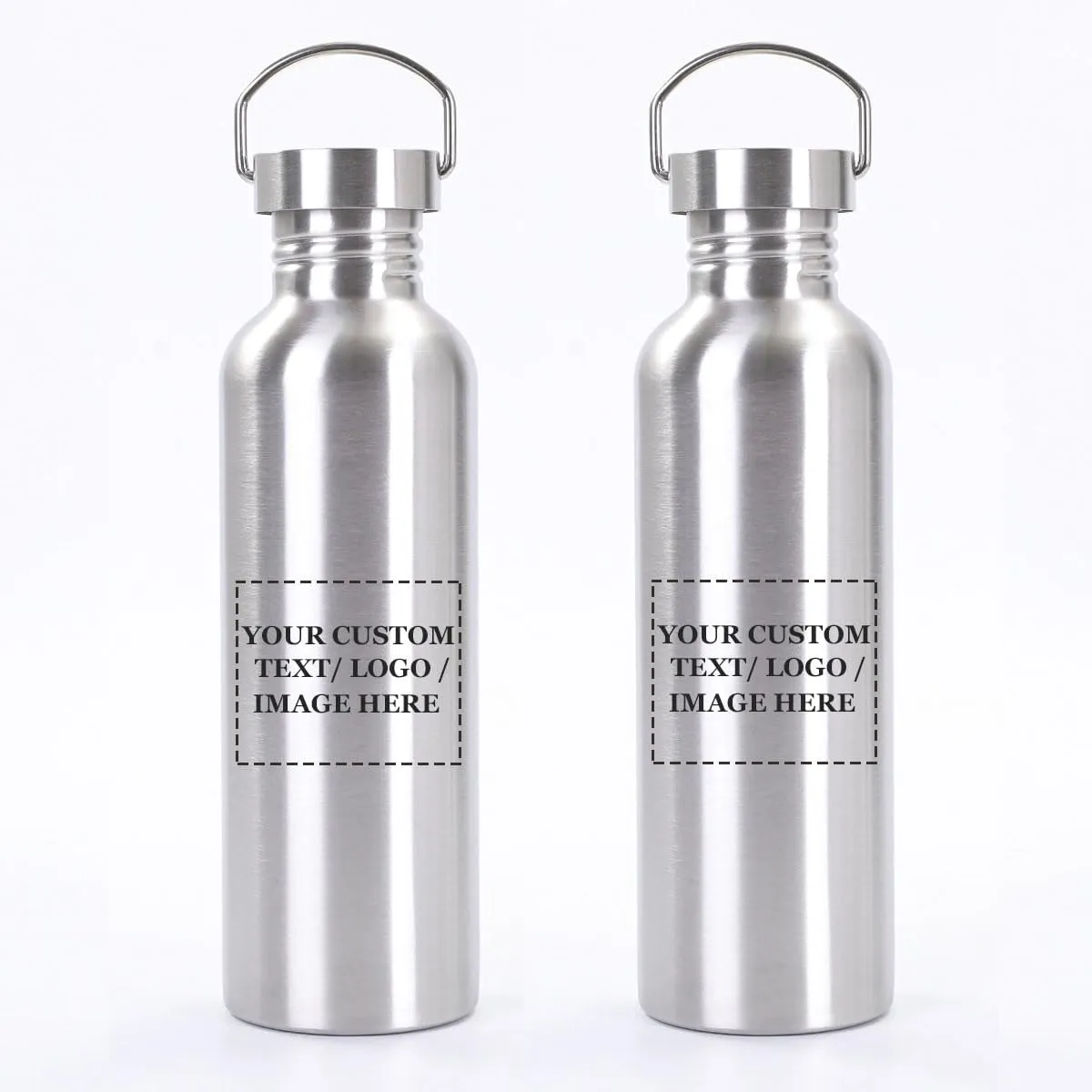 2 Pack Customized Logo Stainless Steel Sports Water Bottle – Durable, Non-Insulated Metal Cups for Outdoor, Hiking & Fitness (34oz / 1000ml)