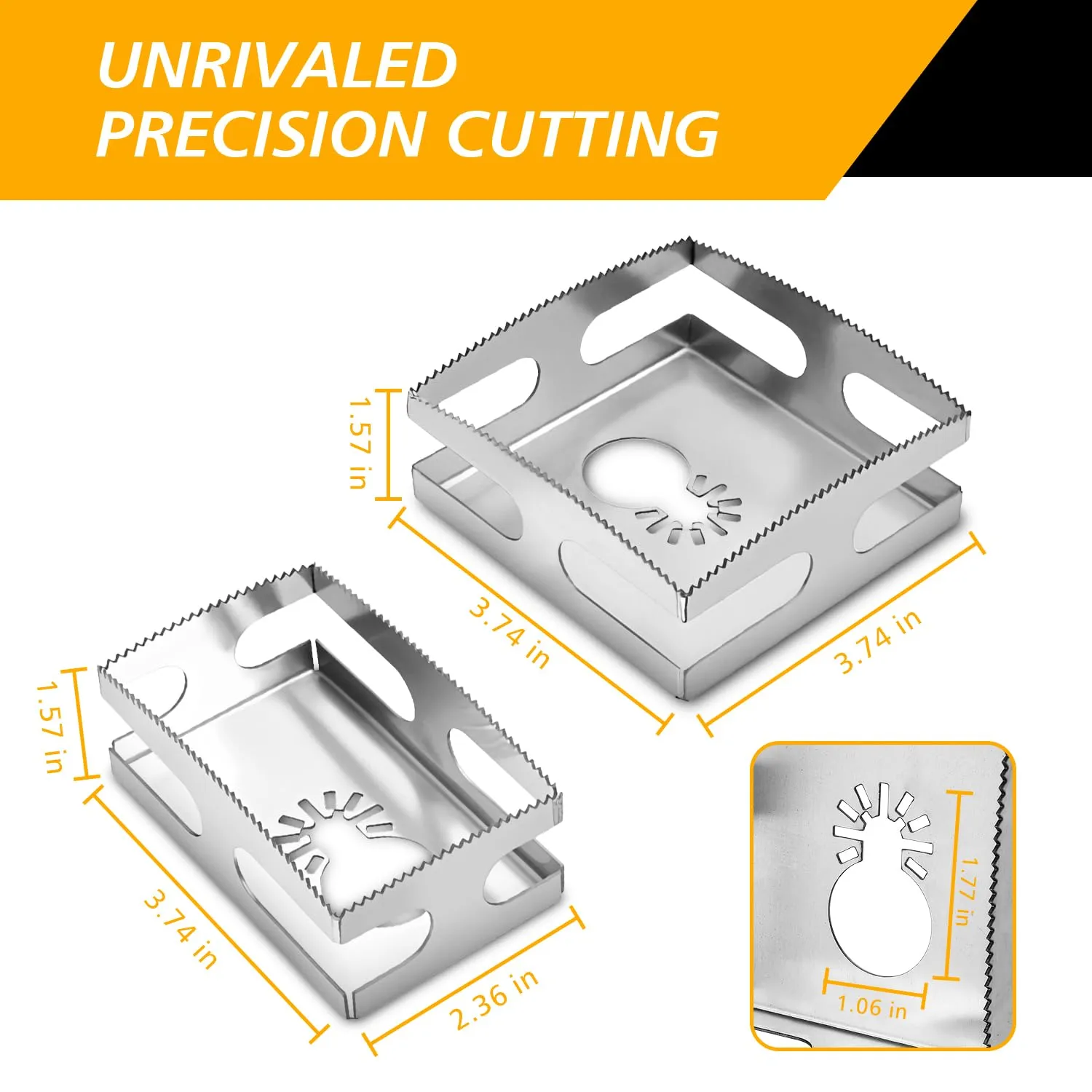 2 Pack Rectangle and Square Slot Cutter, Stainless Steel Socket Slot Cutter Drywall Oscillating Tool Cutting One Step in Place for Drywall, Plastic Metal, Wood, Square Slot Cutter for Electrical Boxes