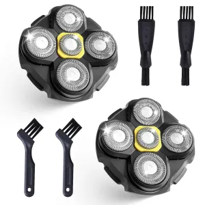 2 Pack Shaver Replacement Heads Compatible with Microtouch Titanium Head Shaver, 5D Head Shaver for Bald Men Head and Face Shaver Replacement Heads, with 4 Cleaning Brush