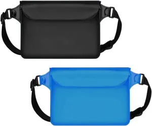 2-Pack Waterproof Bag with Adjustable Waistband and Touch Sensitive Screen, Keeping Your Phone and Valuables Dry, Perfect for Drifting, Swimming, Kayaking, Rowing, Fishing… (Black Bule)