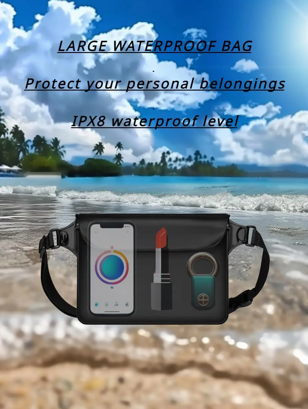 2-Pack Waterproof Bag with Adjustable Waistband and Touch Sensitive Screen, Keeping Your Phone and Valuables Dry, Perfect for Drifting, Swimming, Kayaking, Rowing, Fishing… (Black Bule)